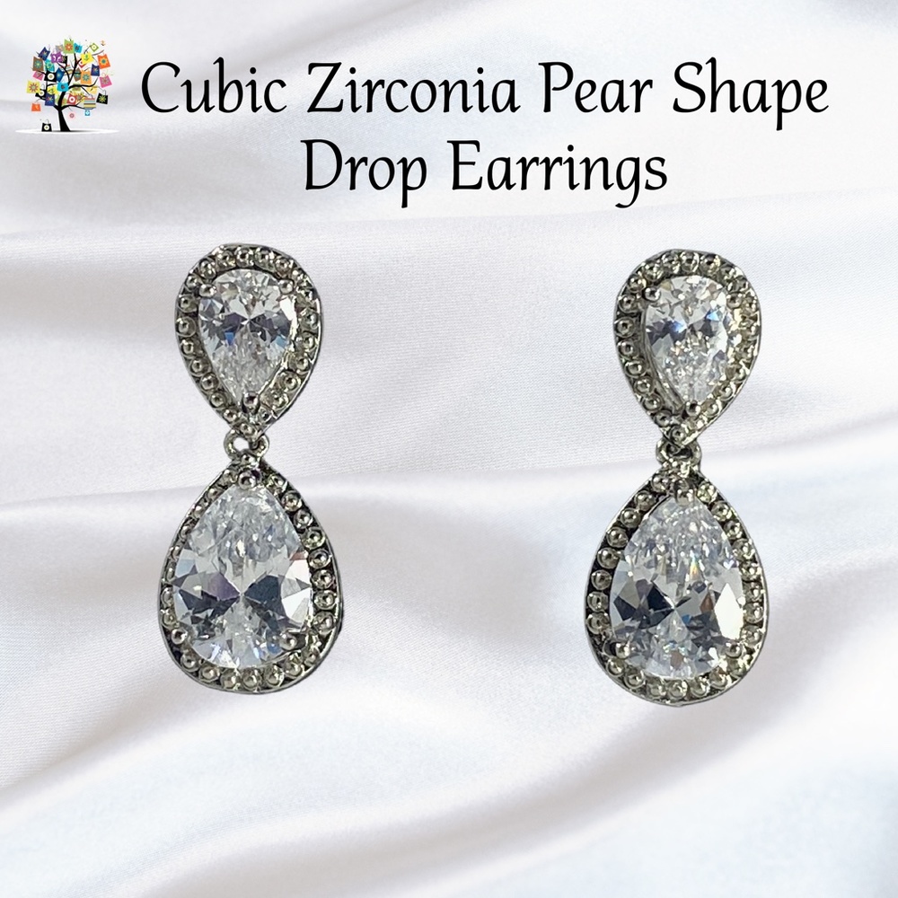 Cubic Zirconia Earrings Pear Shaped Drop Stud